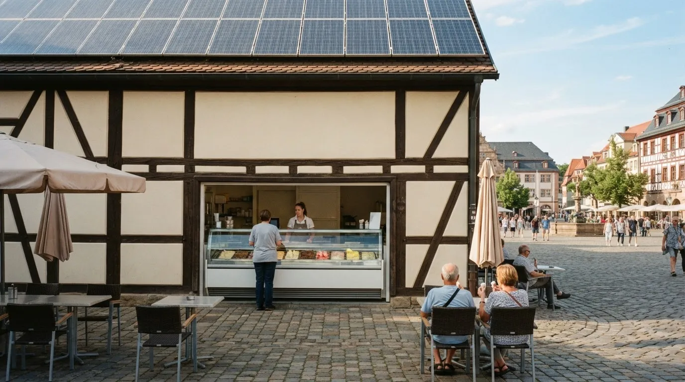 Eiscafé mit PV-Anlage: Sommersaison, Eistheke und Eigenverbrauch der Eisdiele